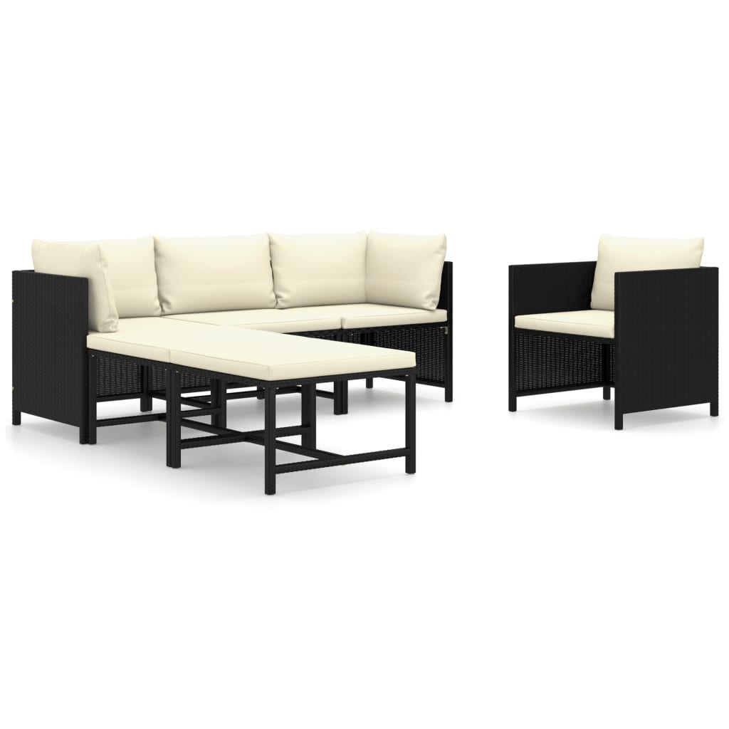 6-Delige Loungeset Met Kussens Poly Rattan Zwart