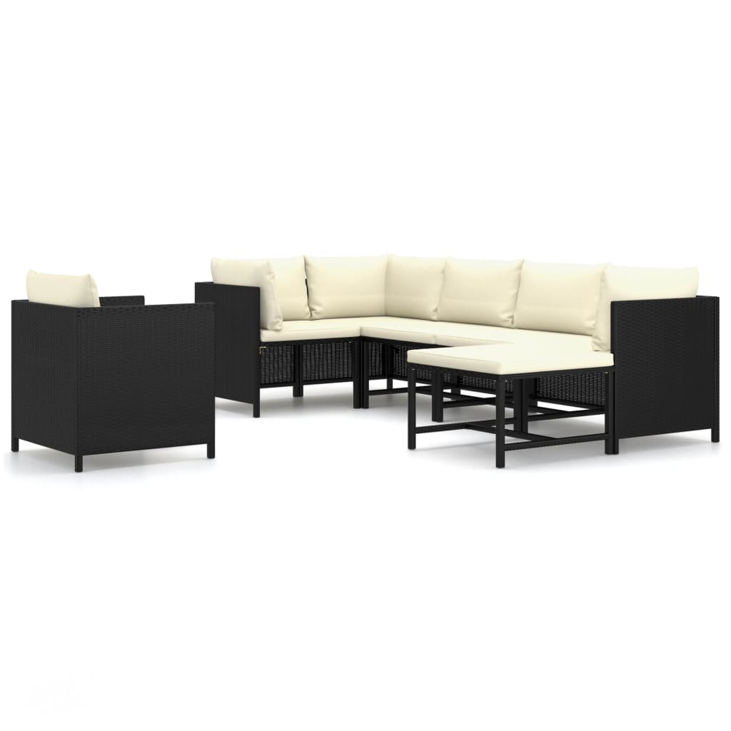 7-Delige Loungeset Met Kussens Poly Rattan Zwart