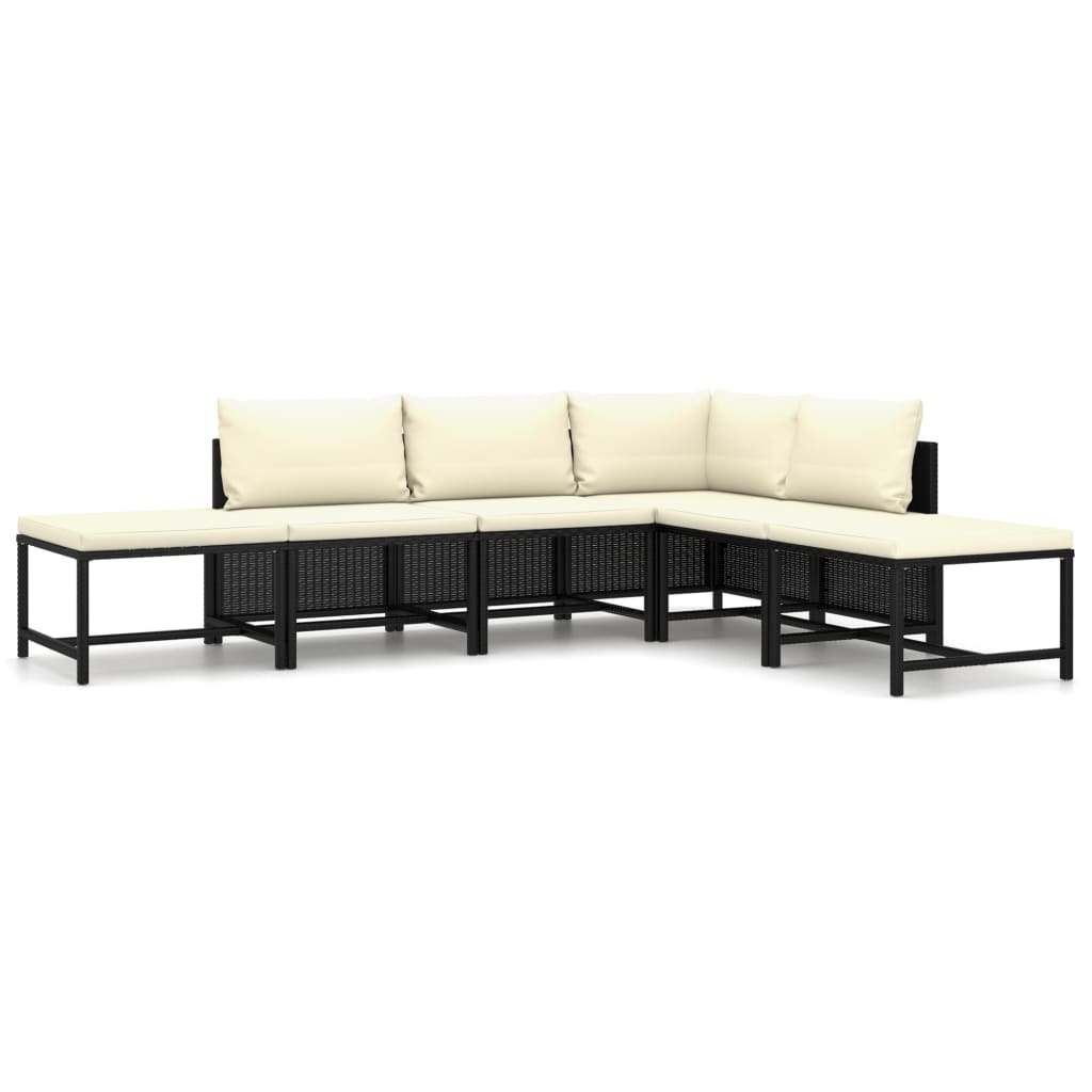 6-Delige Loungeset Met Kussens Poly Rattan Zwart