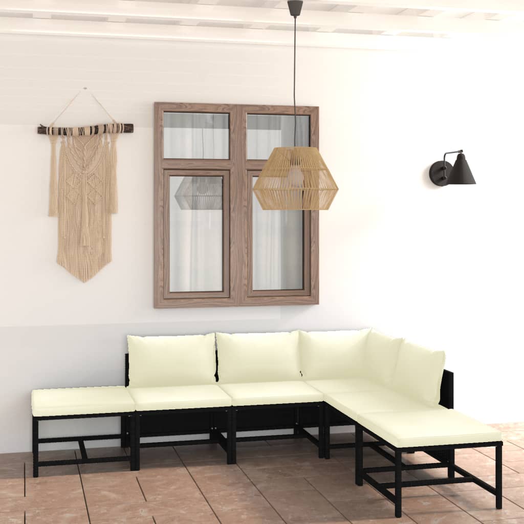 6-Delige Loungeset Met Kussens Poly Rattan Zwart