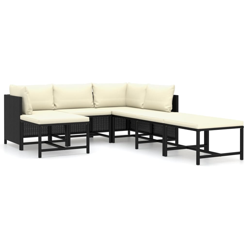 7-Delige Loungeset Met Kussens Poly Rattan Zwart