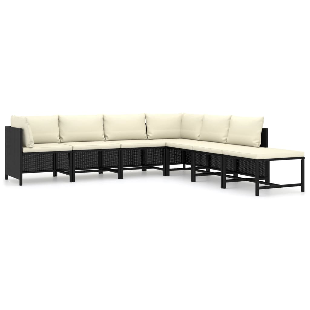 7-Delige Loungeset Met Kussens Poly Rattan Zwart