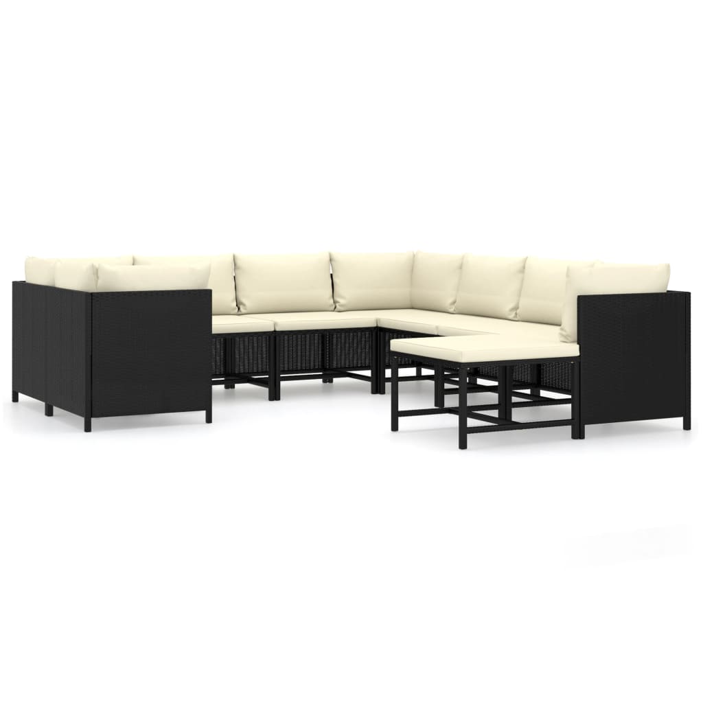 9-Delige Loungeset Met Kussens Poly Rattan Zwart