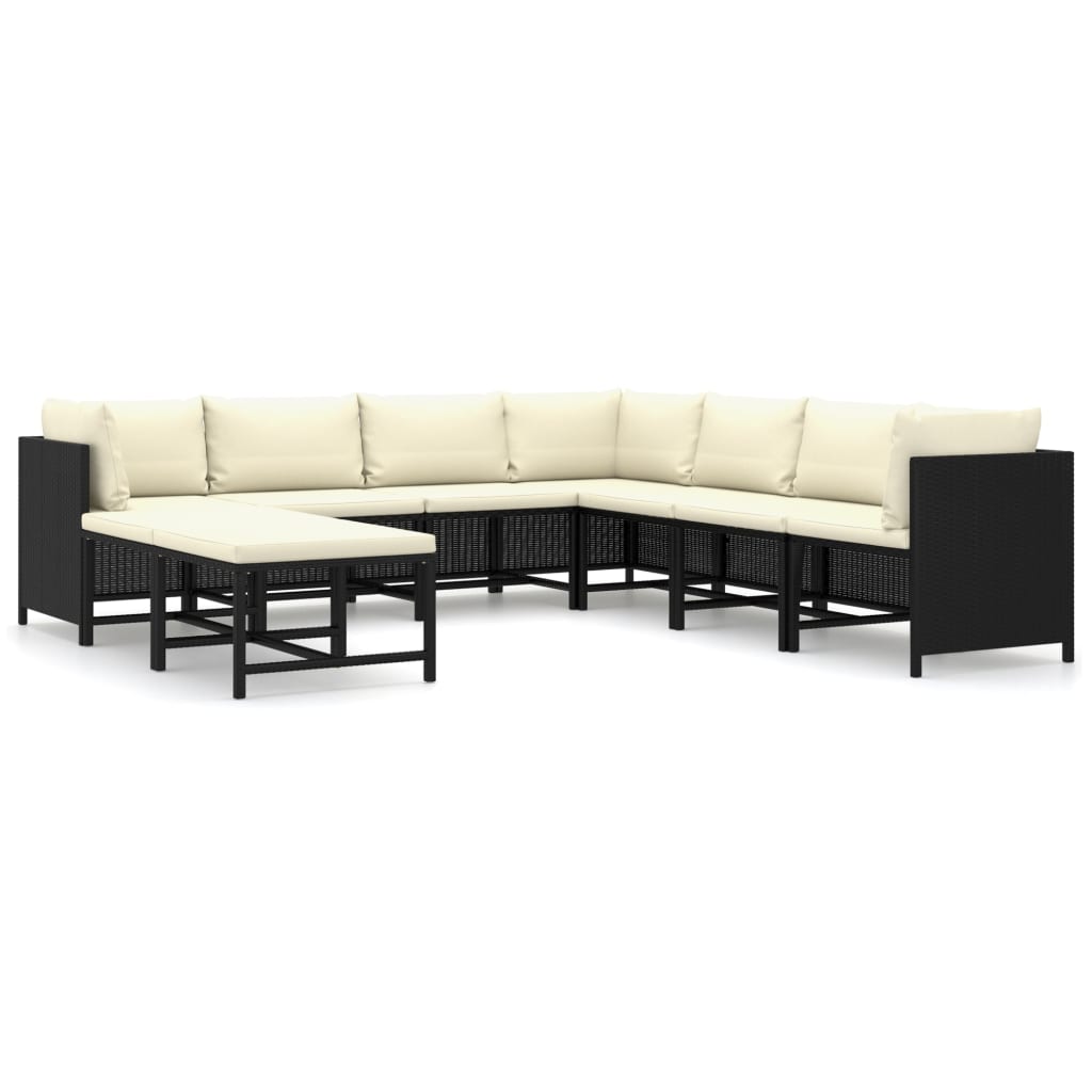 9-Delige Loungeset Met Kussens Poly Rattan Zwart