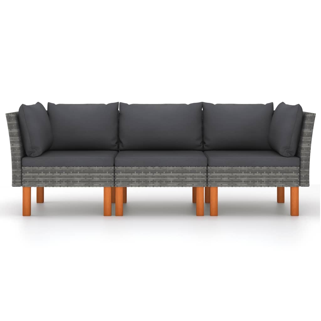 Tuinbank 3-Zits Met Kussens Poly Rattan Grijs