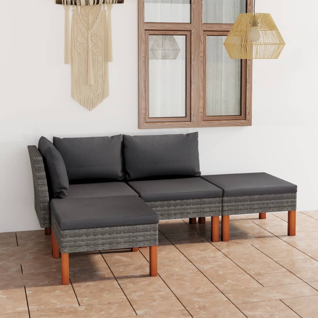 4-Delige Loungeset Met Kussens Poly Rattan Grijs