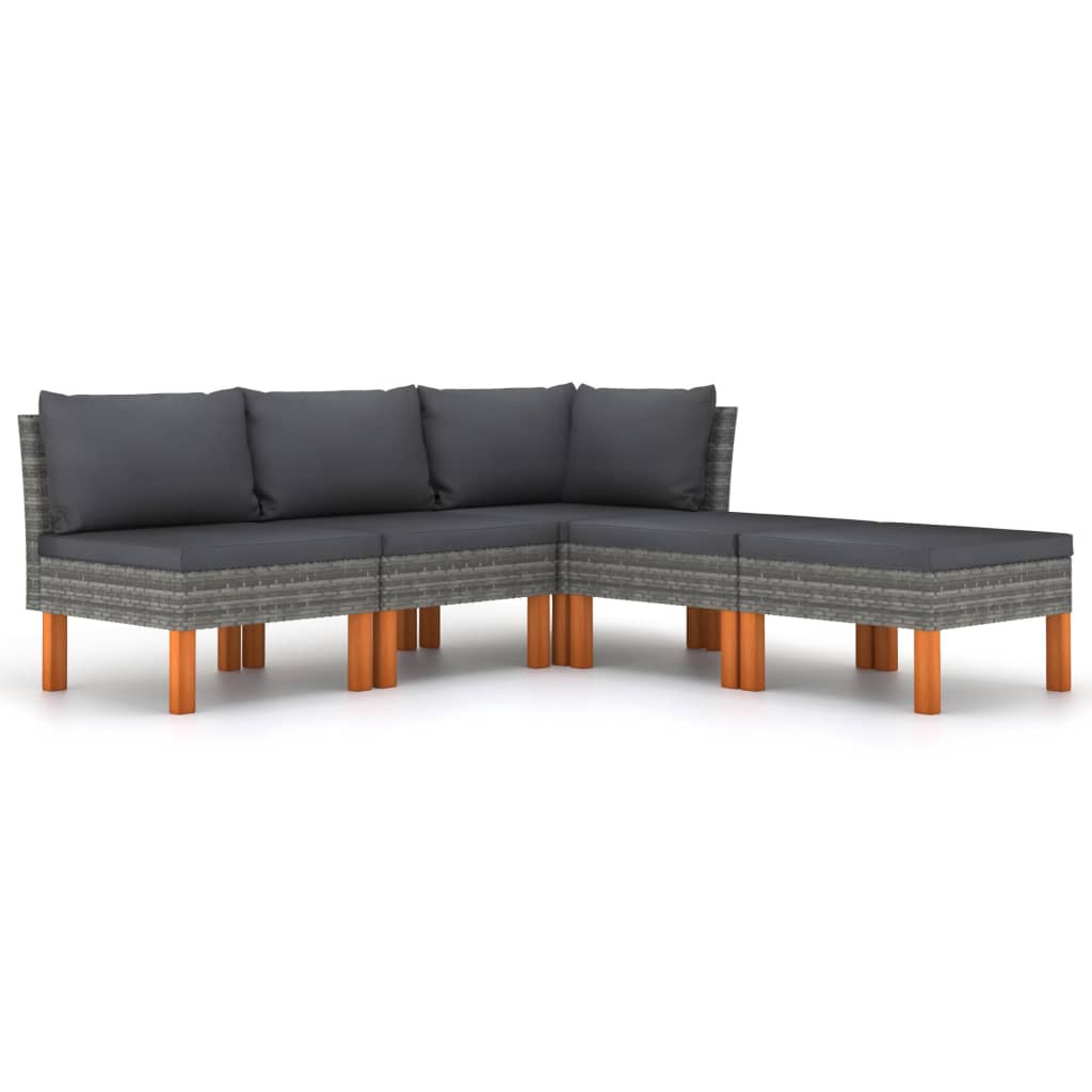 5-Delige Loungeset Met Kussens Poly Rattan Grijs