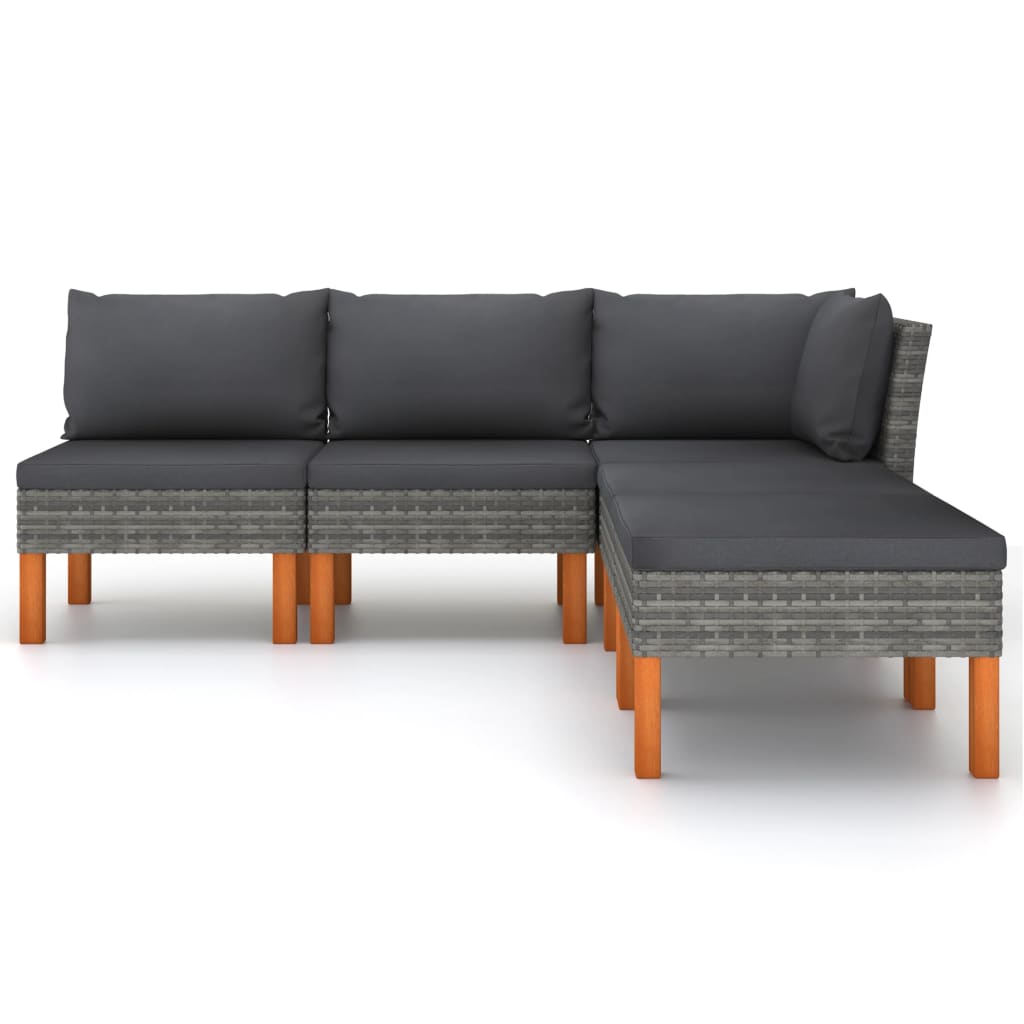 5-Delige Loungeset Met Kussens Poly Rattan Grijs