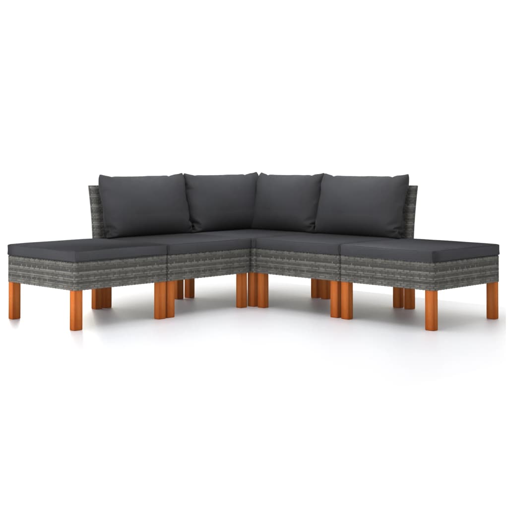 5-Delige Loungeset Met Kussens Poly Rattan Grijs