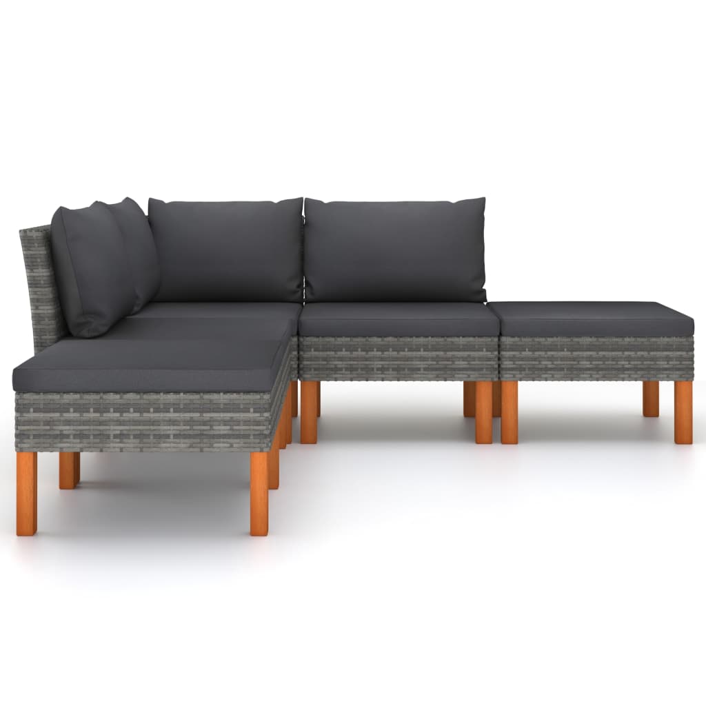5-Delige Loungeset Met Kussens Poly Rattan Grijs