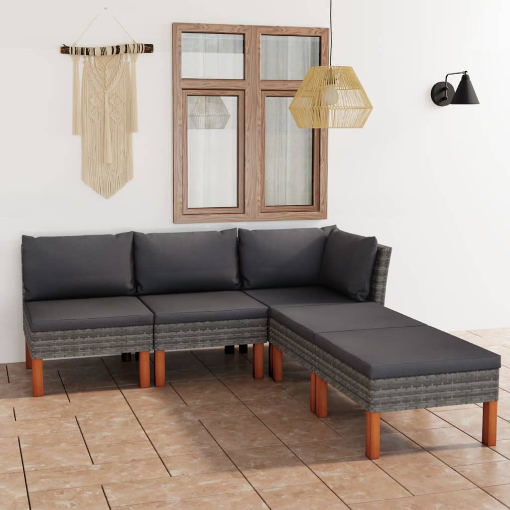 5-Delige Loungeset Met Kussens Poly Rattan Grijs