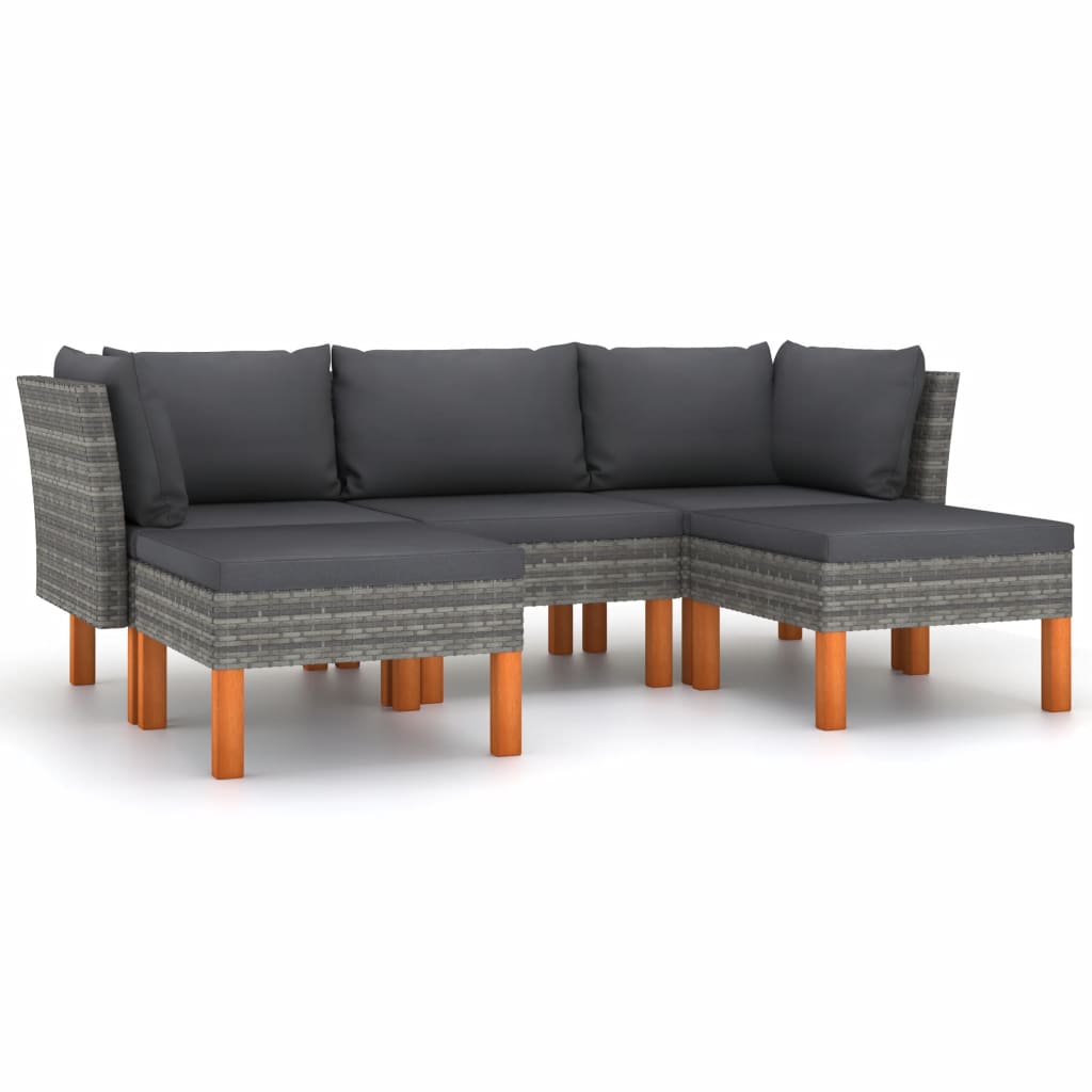 5-Delige Loungeset Met Kussens Poly Rattan Grijs