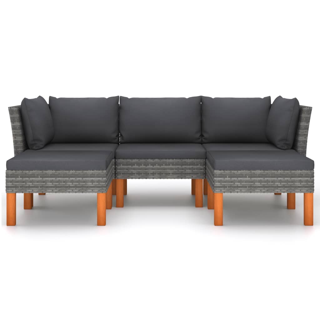 5-Delige Loungeset Met Kussens Poly Rattan Grijs