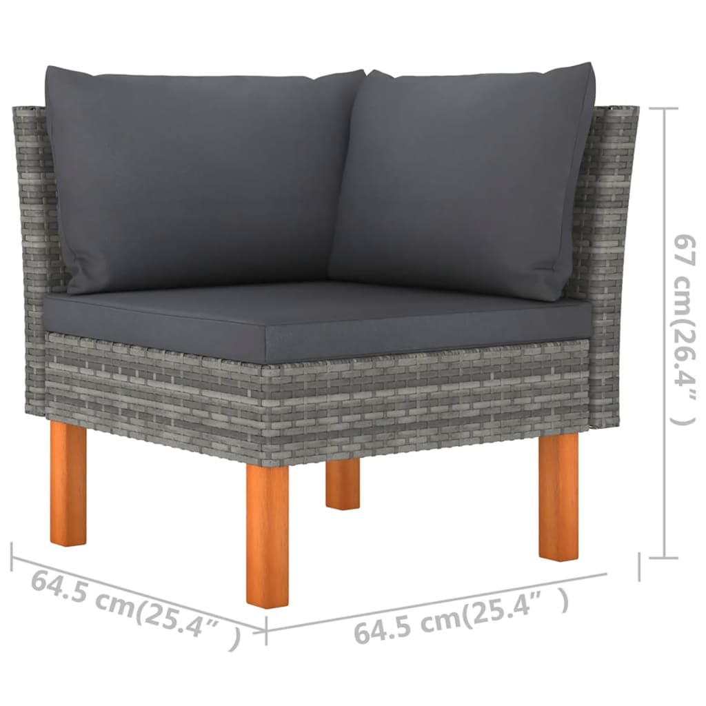 5-Delige Loungeset Met Kussens Poly Rattan Grijs
