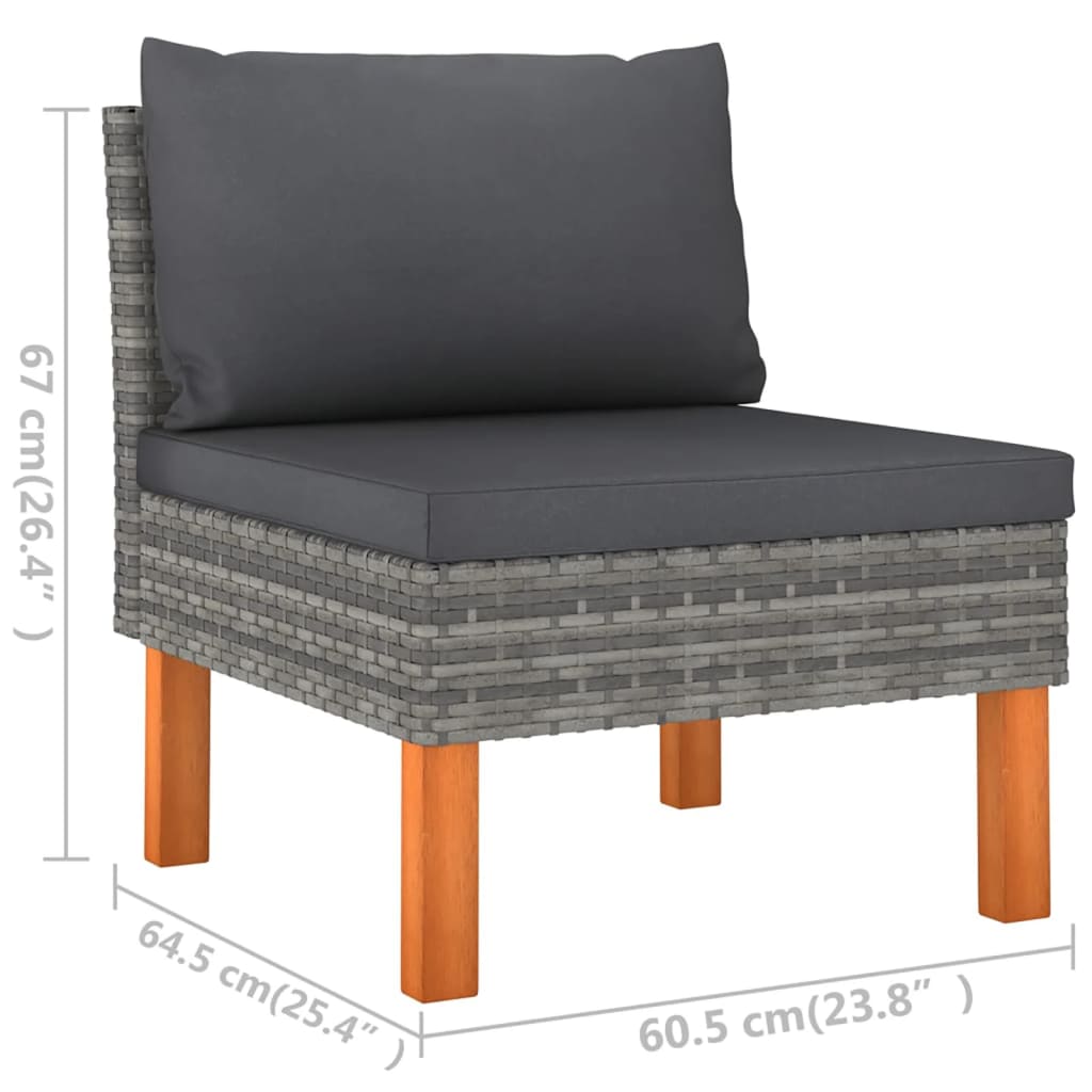 5-Delige Loungeset Met Kussens Poly Rattan Grijs