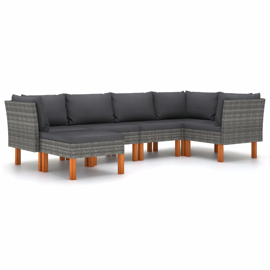 6-Delige Loungeset Met Kussens Poly Rattan Grijs