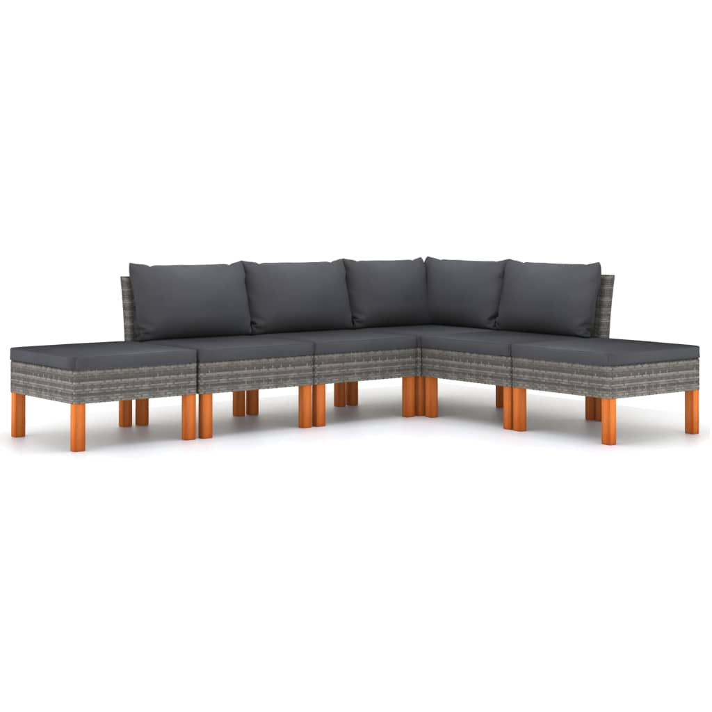 6-Delige Loungeset Met Kussens Poly Rattan Grijs