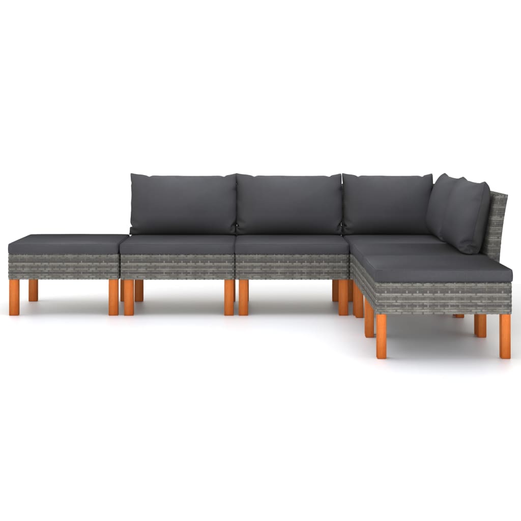6-Delige Loungeset Met Kussens Poly Rattan Grijs