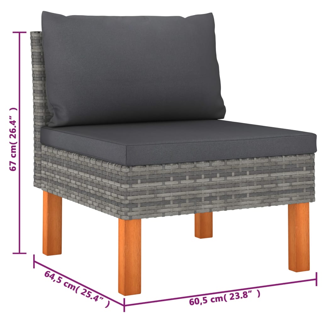 6-Delige Loungeset Met Kussens Poly Rattan Grijs