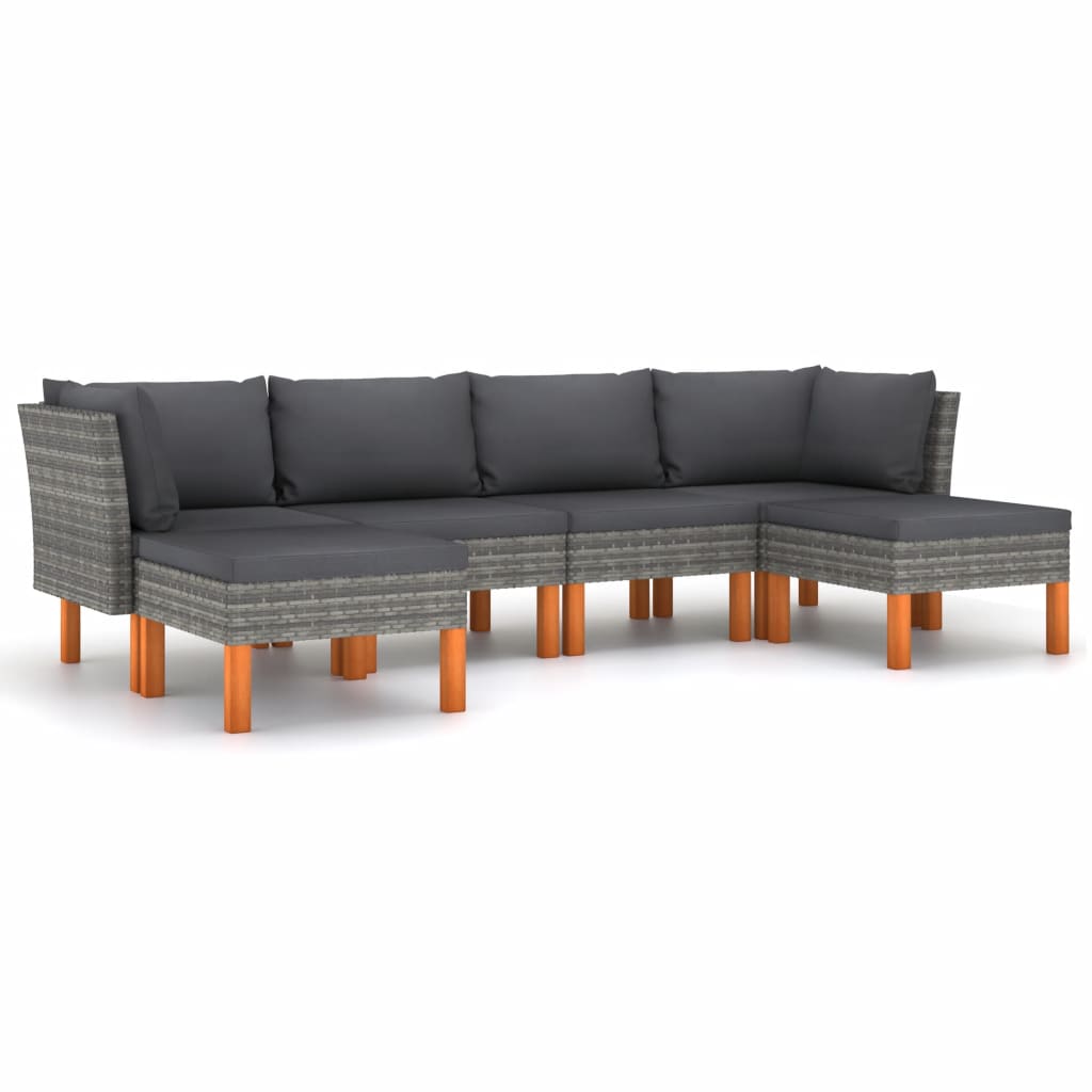 6-Delige Loungeset Met Kussens Poly Rattan Grijs