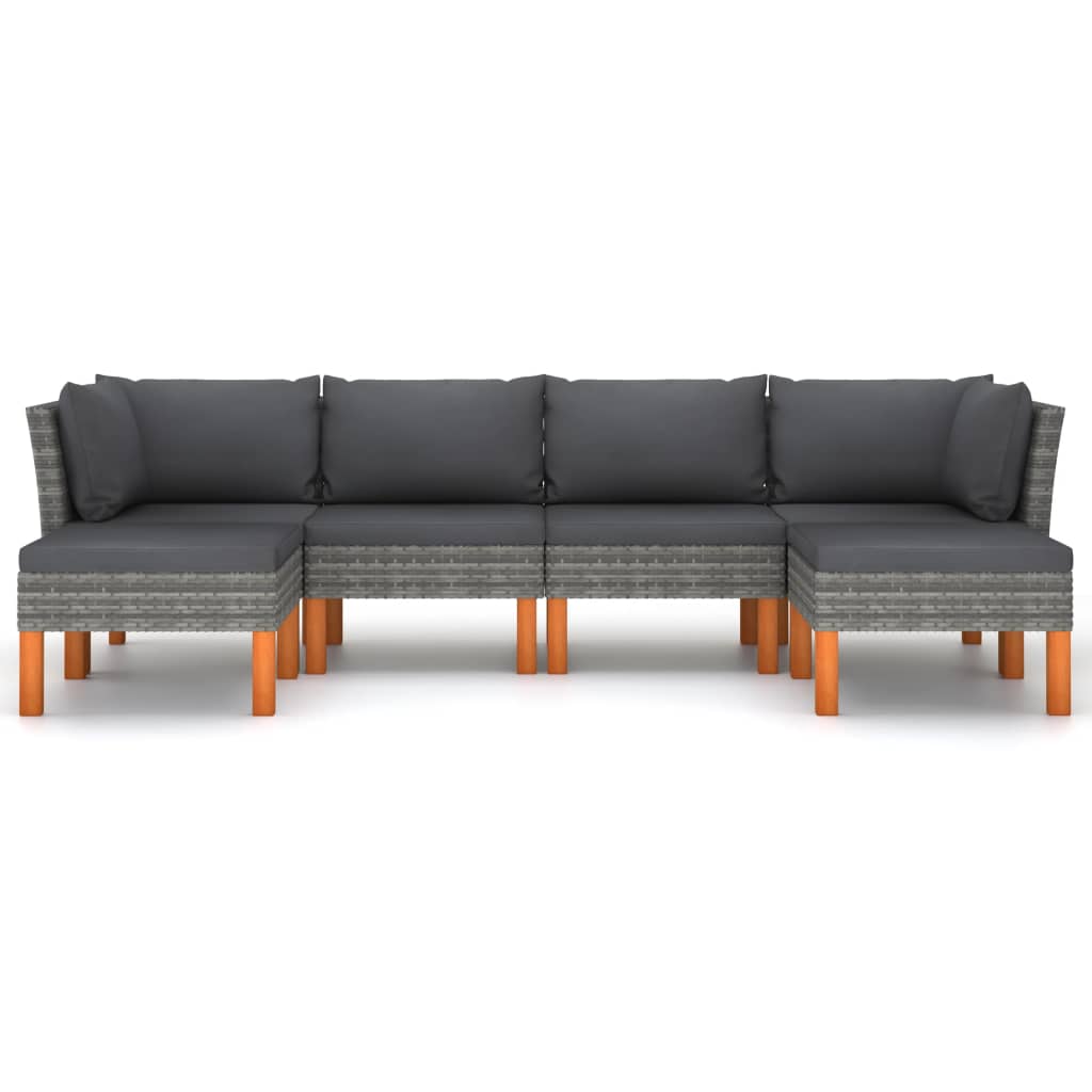 6-Delige Loungeset Met Kussens Poly Rattan Grijs
