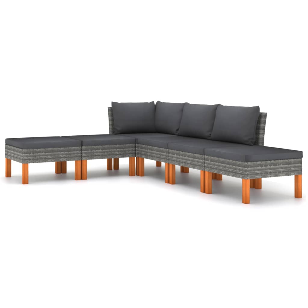 6-Delige Loungeset Met Kussens Poly Rattan Grijs