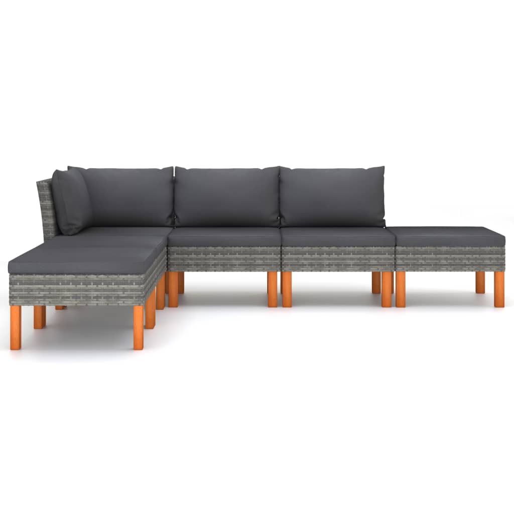 6-Delige Loungeset Met Kussens Poly Rattan Grijs