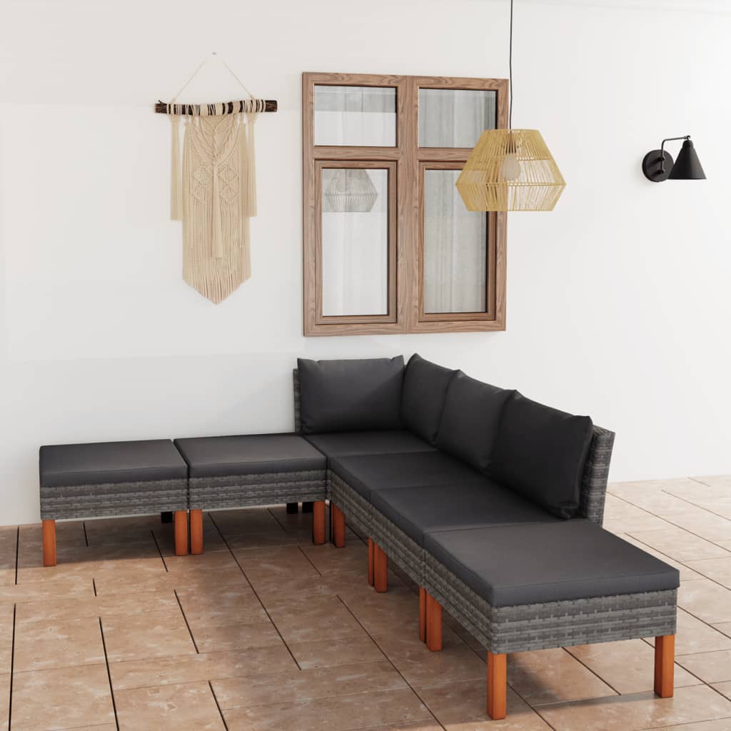 6-Delige Loungeset Met Kussens Poly Rattan Grijs