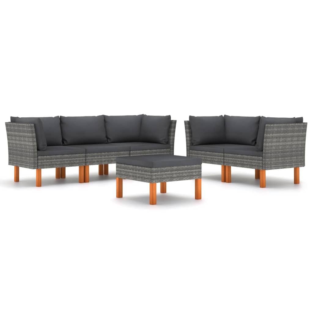 6-Delige Loungeset Met Kussens Poly Rattan Grijs