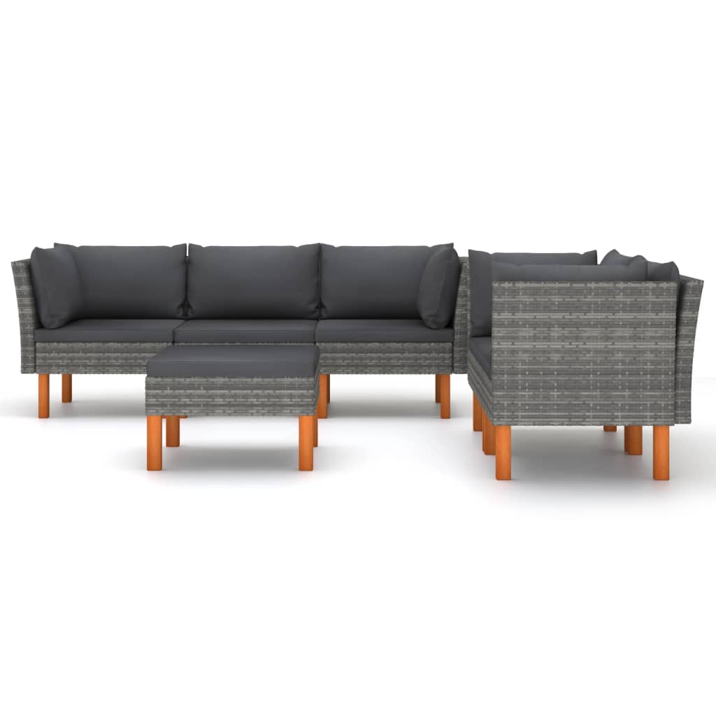 6-Delige Loungeset Met Kussens Poly Rattan Grijs