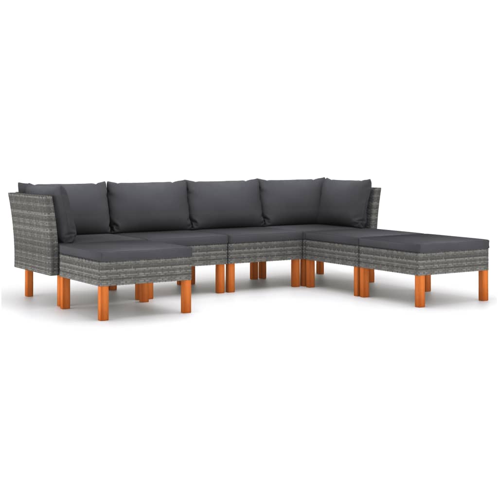 7-Delige Loungeset Met Kussens Poly Rattan Grijs