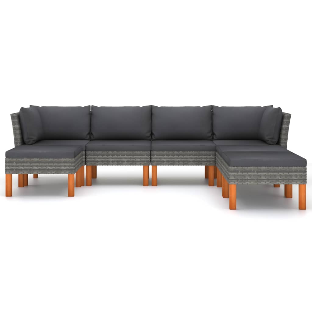 7-Delige Loungeset Met Kussens Poly Rattan Grijs