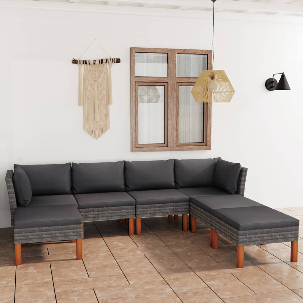 7-Delige Loungeset Met Kussens Poly Rattan Grijs