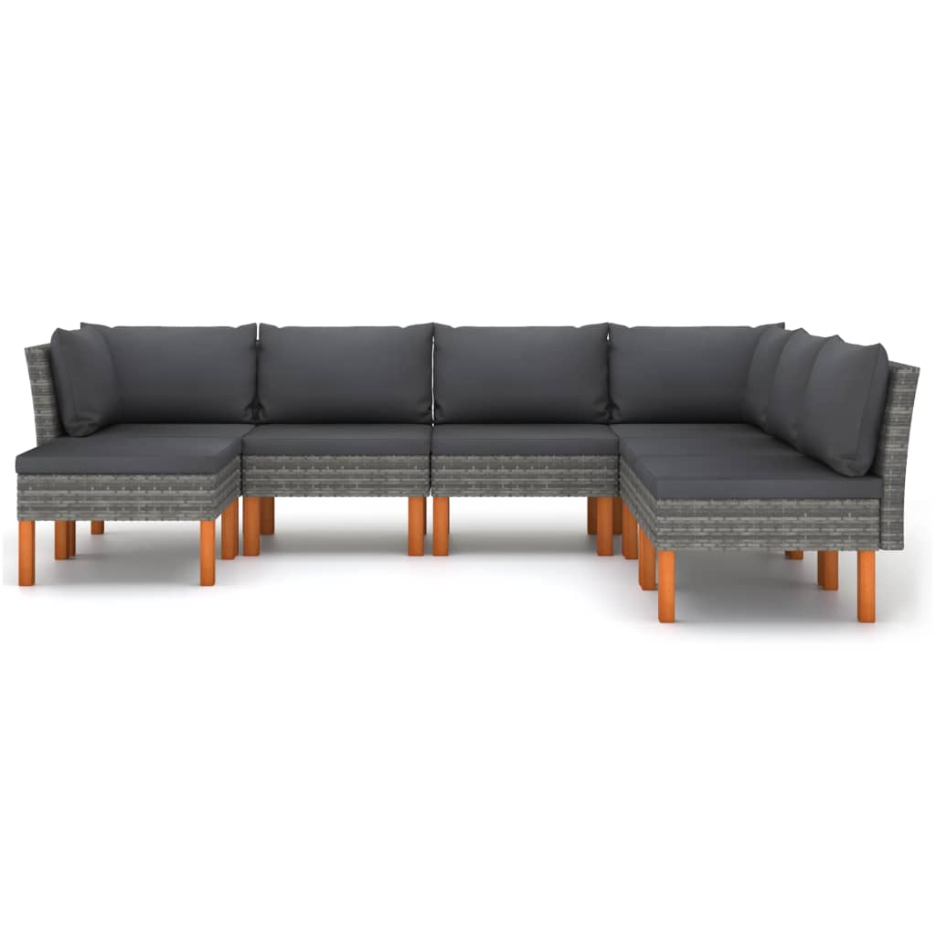 7-Delige Loungeset Met Kussens Poly Rattan Grijs