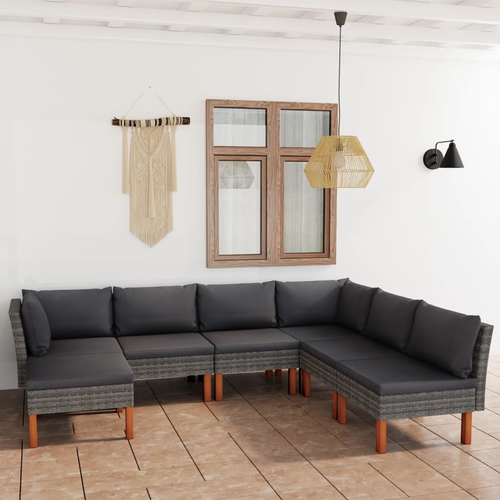 7-Delige Loungeset Met Kussens Poly Rattan Grijs