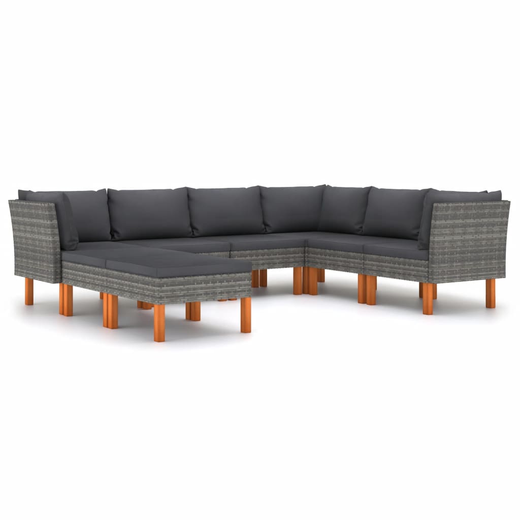 8-Delige Loungeset Met Kussens Poly Rattan Grijs