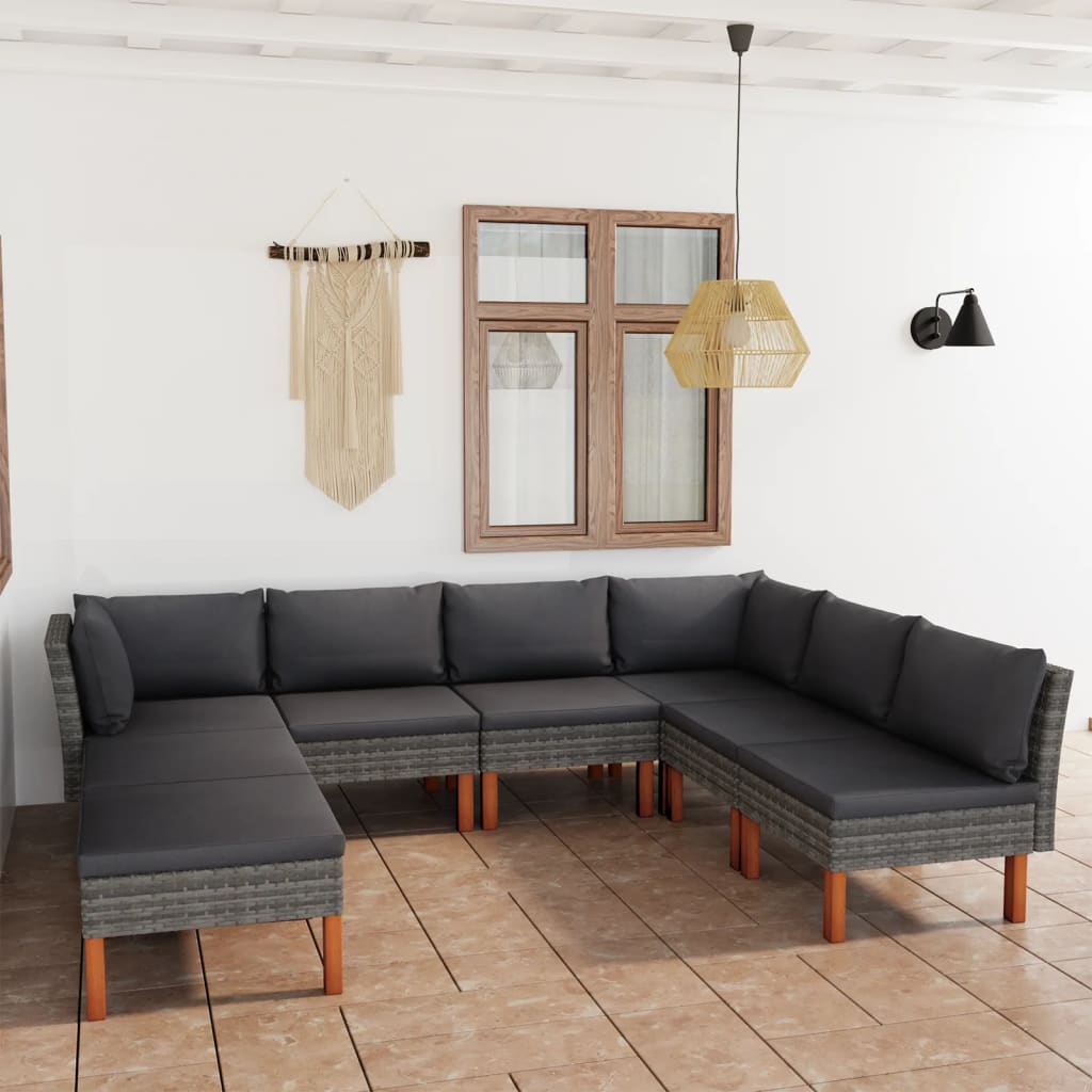 8-Delige Loungeset Met Kussens Poly Rattan Grijs