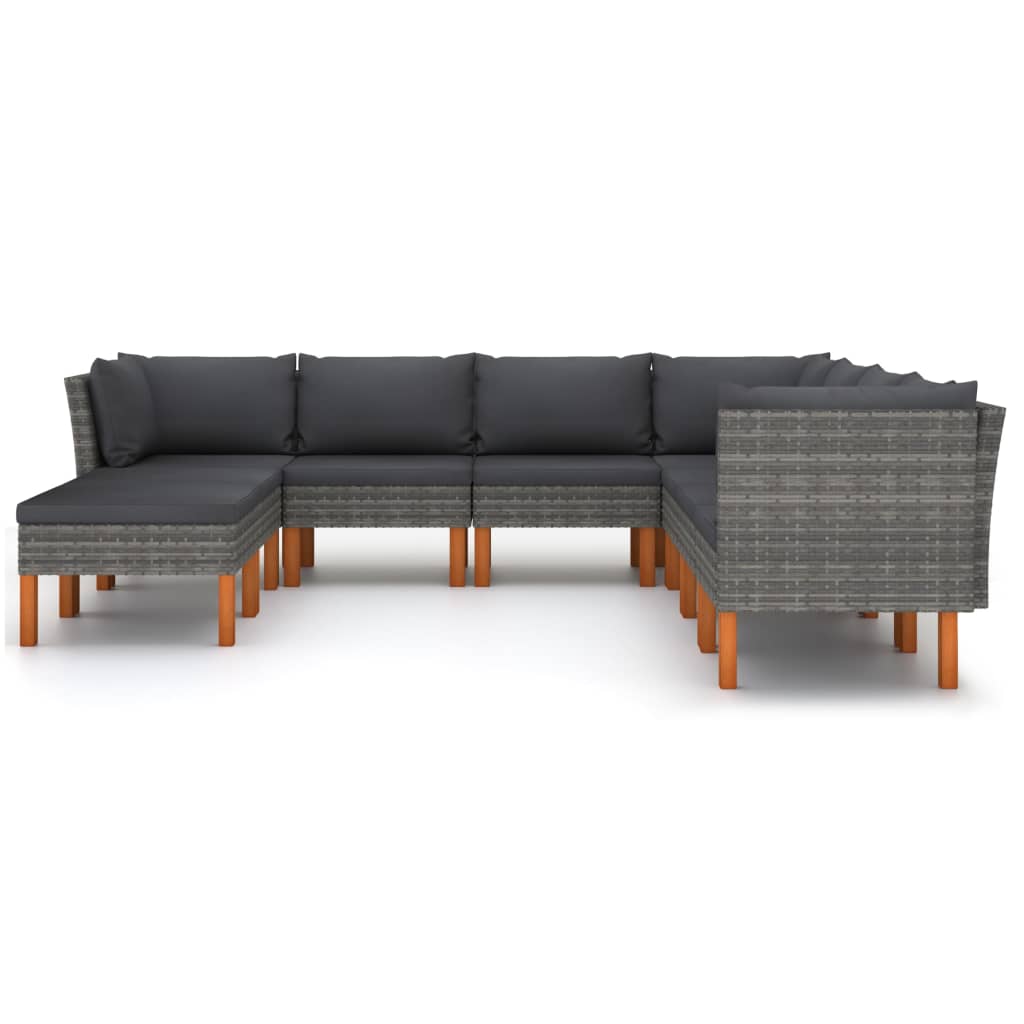 9-Delige Loungeset Met Kussens Poly Rattan Grijs