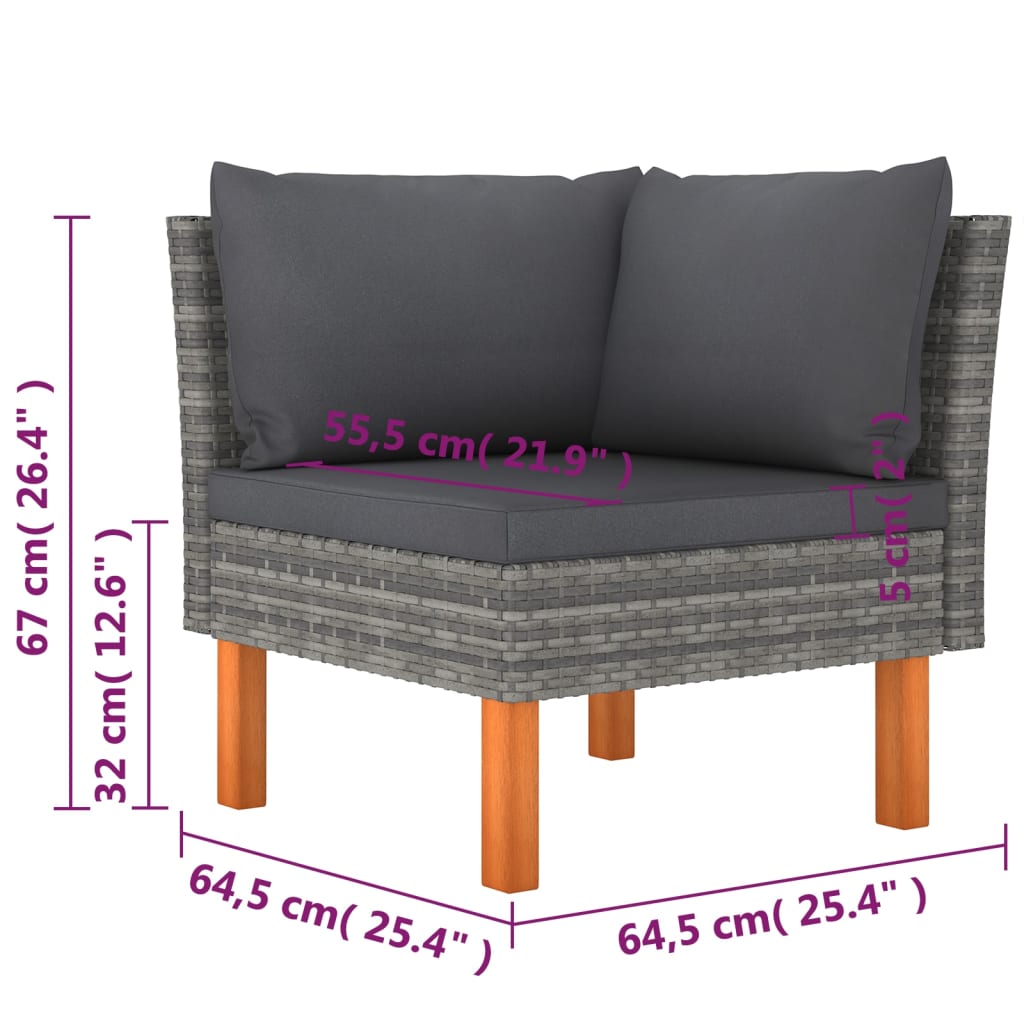 9-Delige Loungeset Met Kussens Poly Rattan Grijs