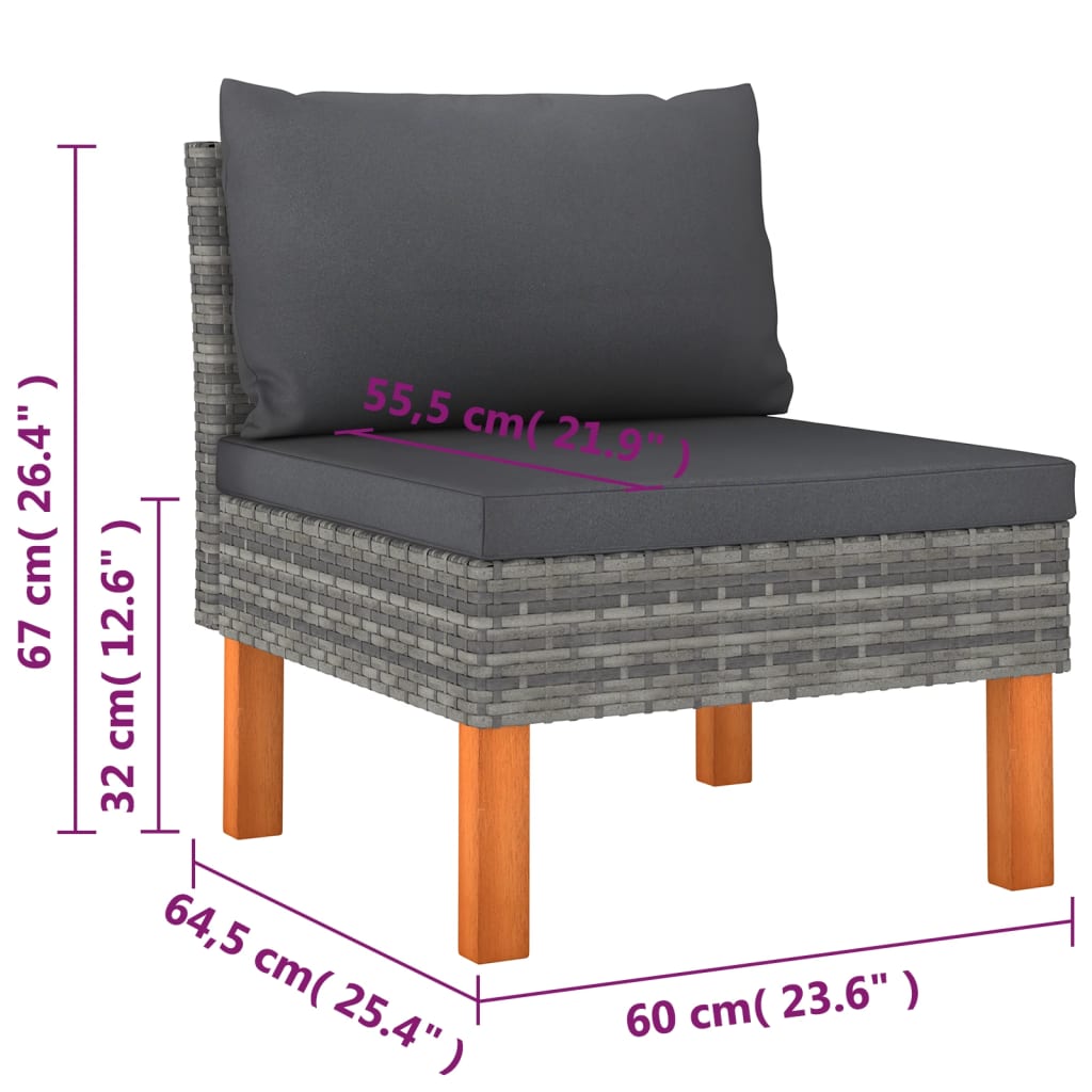 9-Delige Loungeset Met Kussens Poly Rattan Grijs