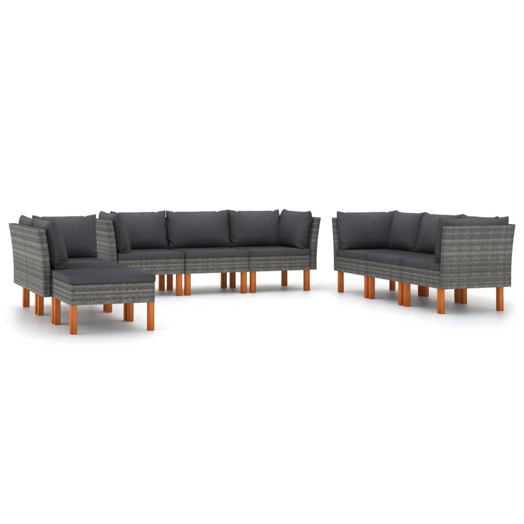 9-Delige Loungeset Met Kussens Poly Rattan Grijs