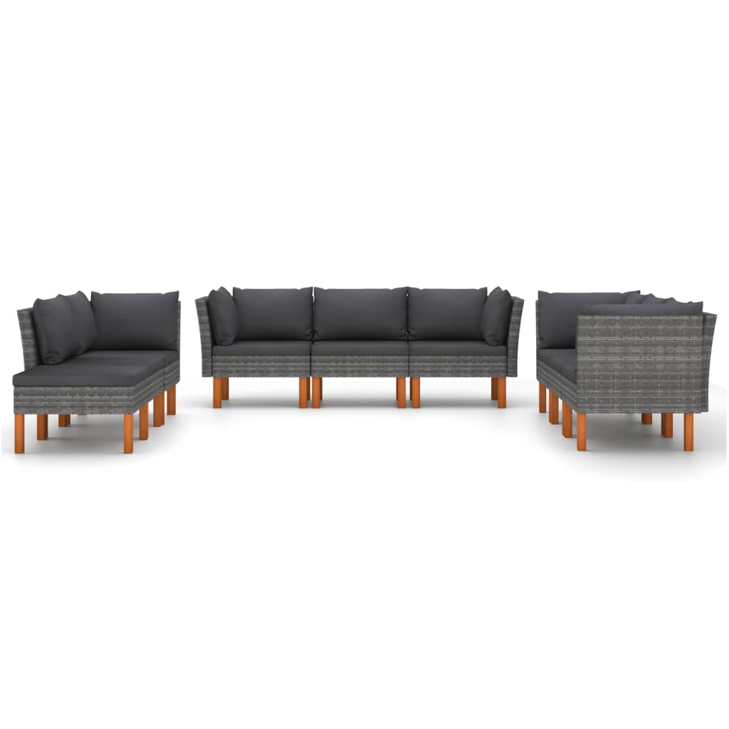 9-Delige Loungeset Met Kussens Poly Rattan Grijs