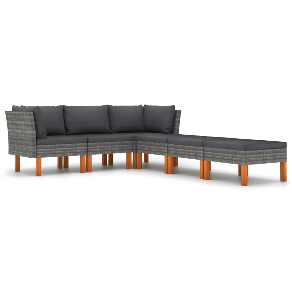 6-Delige Loungeset Met Kussens Poly Rattan Grijs