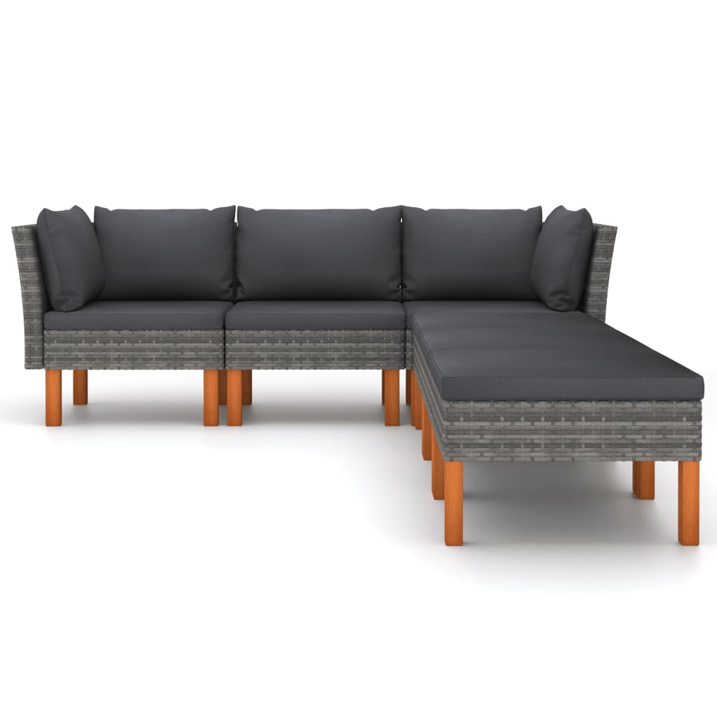 6-Delige Loungeset Met Kussens Poly Rattan Grijs