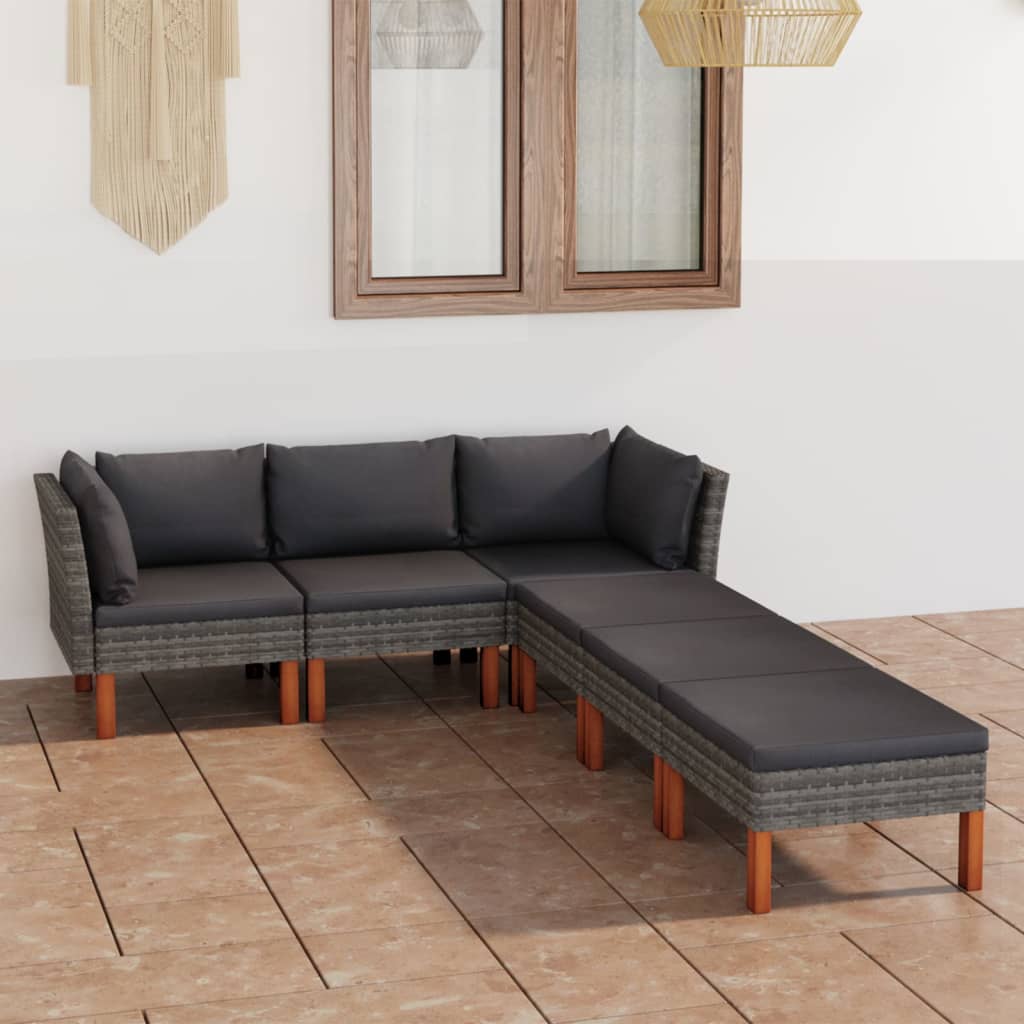 6-Delige Loungeset Met Kussens Poly Rattan Grijs