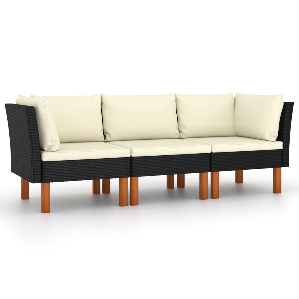 Tuinbank 3-Zits Met Kussens Poly Rattan Zwart