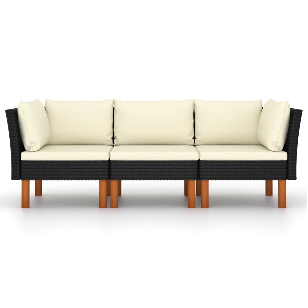 Tuinbank 3-Zits Met Kussens Poly Rattan Zwart