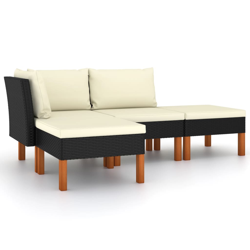 4-Delige Loungeset Met Kussens Poly Rattan Zwart