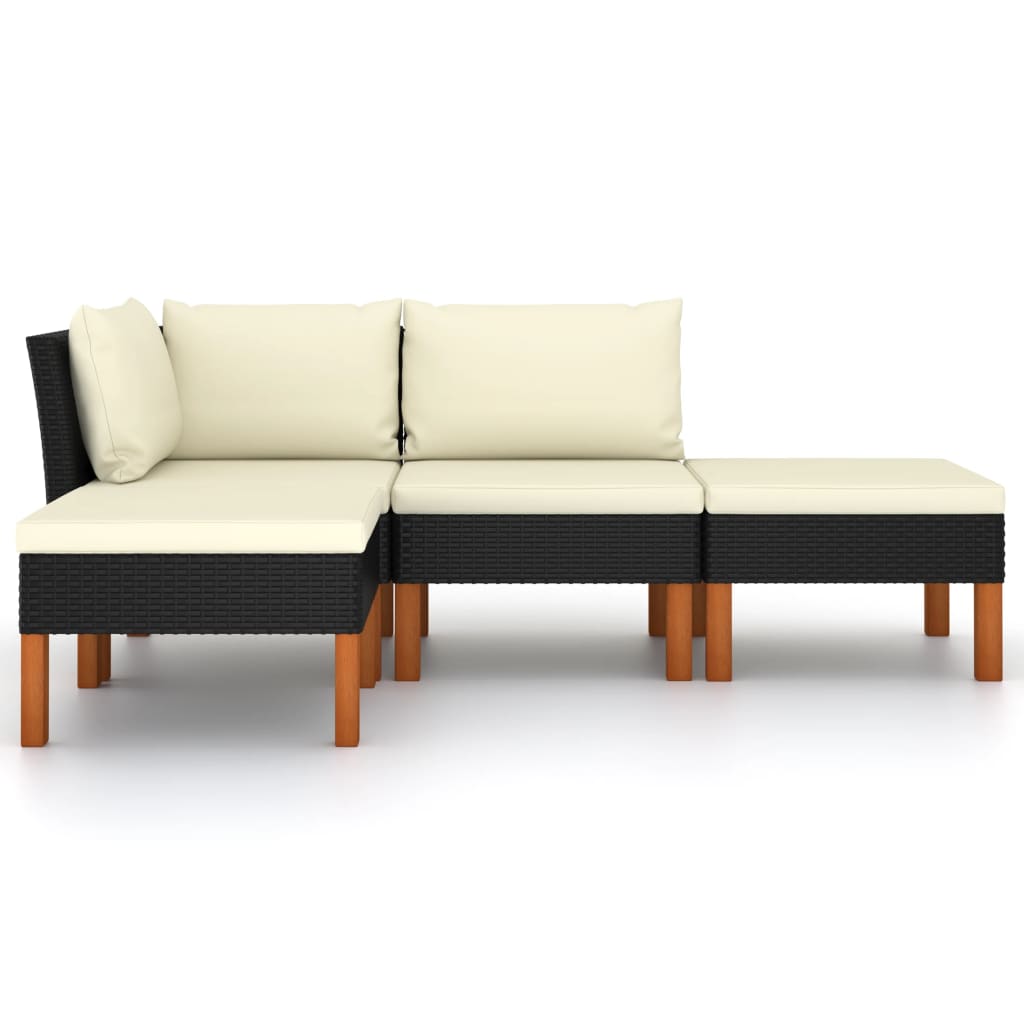 4-Delige Loungeset Met Kussens Poly Rattan Zwart