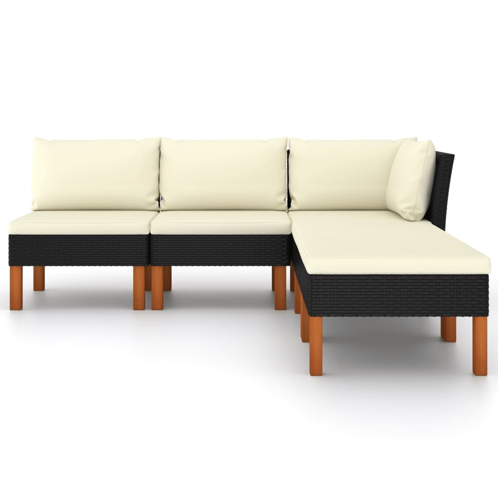 5-Delige Loungeset Met Kussens Poly Rattan Zwart